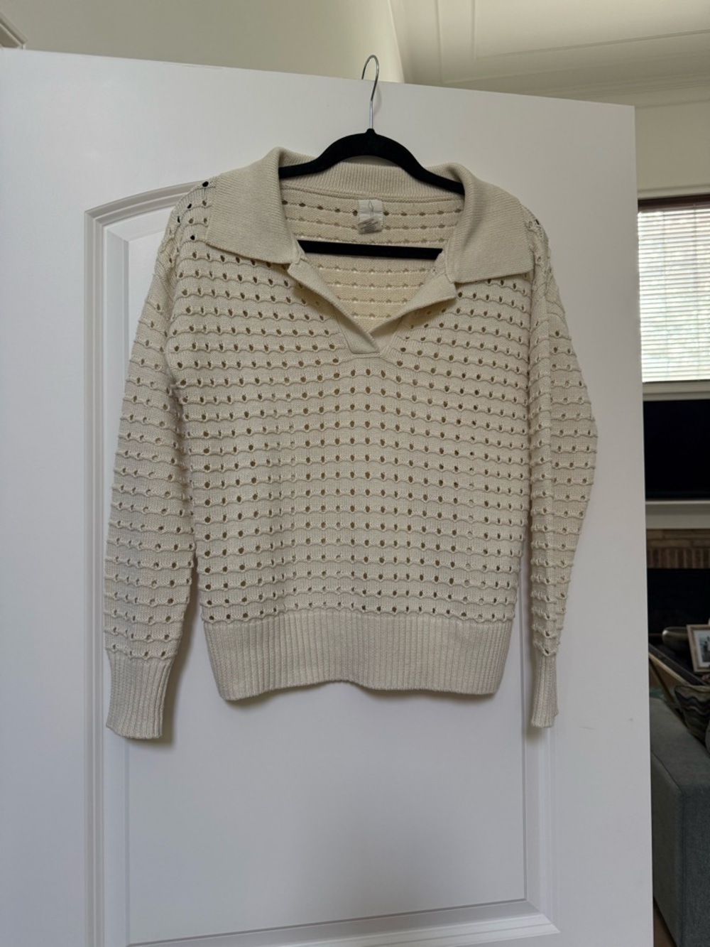 Joie Cream Open Knit Collared Cotton Sweater Pullover XS